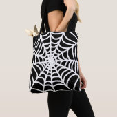 Schwarze Spinnennetz Happy Halloween Tasche (Von Nahem)