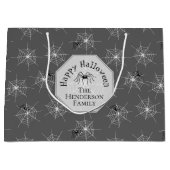 Schwarze Spinnennetze glückliches Halloween Große Geschenktüte (Vorderseite)