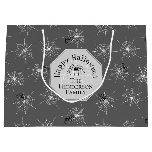 Schwarze Spinnennetze glückliches Halloween Große Geschenktüte (Vorderseite)