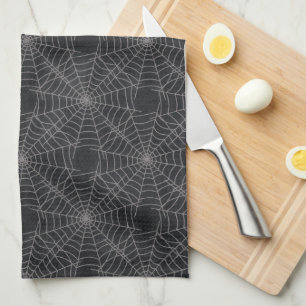 Schwarze Spinnennetze Halloween Grunge Geschirrtuch