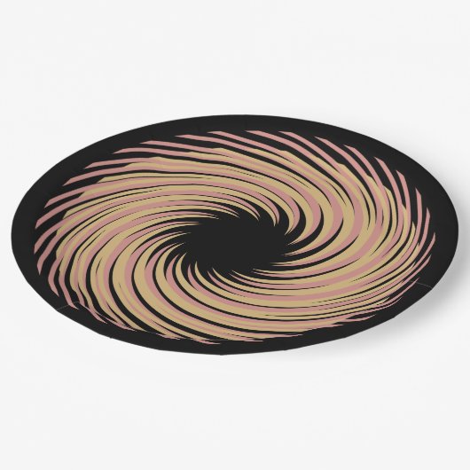 schwarze Spirale Pappteller (Schrägansicht)