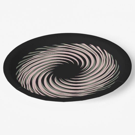 schwarze Spirale Pappteller (Schrägansicht)