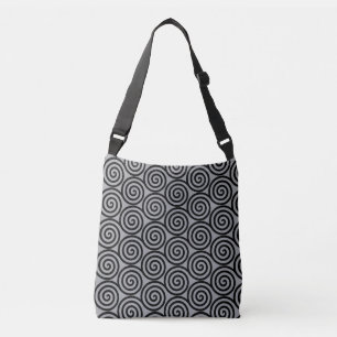 Schwarze Spiralkreise auf Quick Silver Gray Tragetaschen Mit Langen Trägern