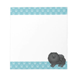 Schwarze Spitz-Hunde-Illustration und blaue Grenze Notizblock