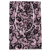 Schwarze Spitze auf rosa Mittlere Geschenktüte (Vorderseite)