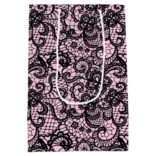 Schwarze Spitze auf rosa Mittlere Geschenktüte (Rückseite)