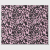 Schwarze Spitze auf rosa Wrapping Paper Geschenkpapier (Flach)