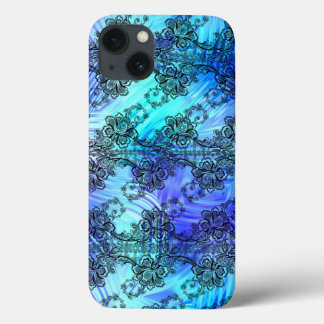 Schwarze Spitze auf weichem, blauem Gemustertem Gl Case-Mate iPhone Hülle