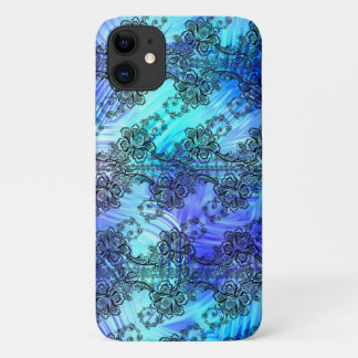 Schwarze Spitze auf weichem, blauem Gemustertem Gl Case-Mate iPhone Hülle