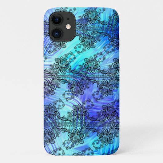 Schwarze Spitze auf weichem, blauem Gemustertem Gl Case-Mate iPhone Hülle (Rückseite)