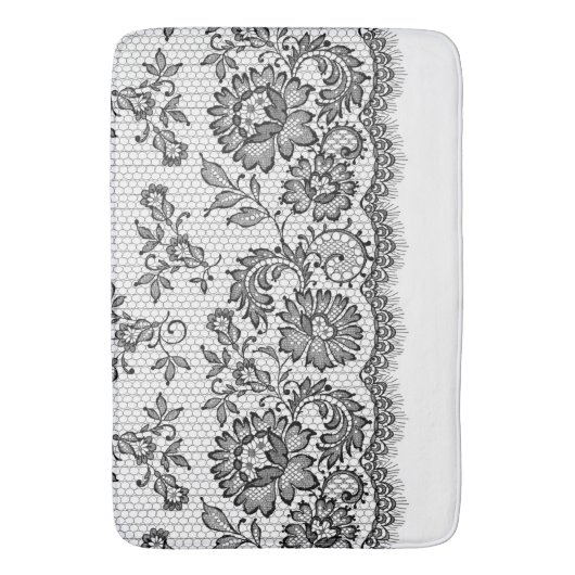 Schwarze Spitze auf Weiß Badematte (Vorderseite Vertikal)