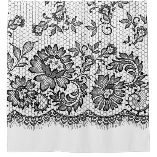Schwarze Spitze auf Weiß Duschvorhang (Vorderseite)