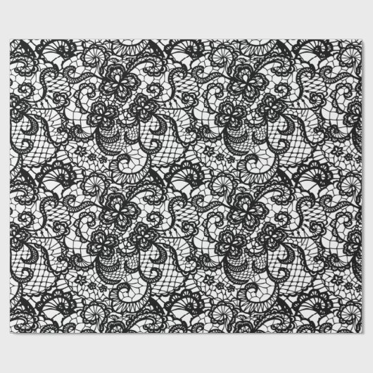 Schwarze Spitze auf Weiß Geschenkpapier (Flach)
