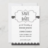Schwarze Spitze auf Weiß Save the Date Einladung (Vorderseite)