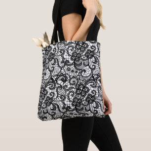 Schwarze Spitze in Weiß Tasche