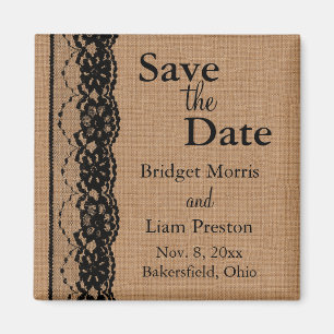 Schwarze Spitze & Jute Save-the-Date Magnet