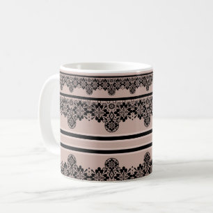 Schwarze Spitze, Lochmuster, brauner Hintergrund, Kaffeetasse