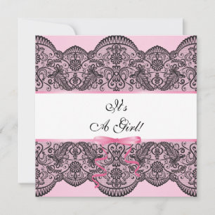 Schwarze Spitze Mädchen Baby Shower Einladung