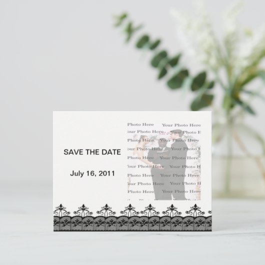 Schwarze Spitze Save the Date Postkarte (Stehend Vorderseite)