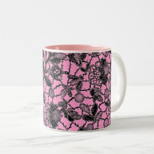 schwarze Spitze über rosa feminin Zweifarbige Tasse (VorderseiteRechts)
