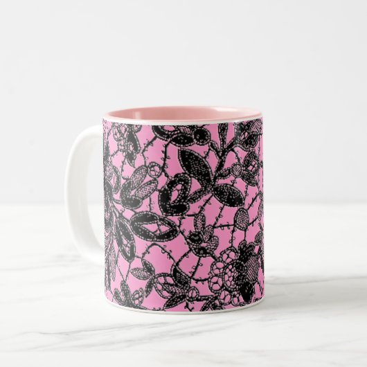 schwarze Spitze über rosa feminin Zweifarbige Tasse (Vorderseite Links)