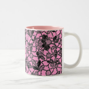 schwarze Spitze über rosa feminin Zweifarbige Tasse