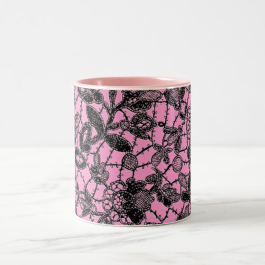 schwarze Spitze über rosa feminin Zweifarbige Tasse (Mittel)