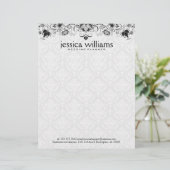 Schwarze Spitze über weißem Damaskus Hintergrund Briefbogen (Stehend Vorderseite)