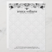 Schwarze Spitze über weißem Damaskus Hintergrund Briefbogen (Vorne/Hinten)