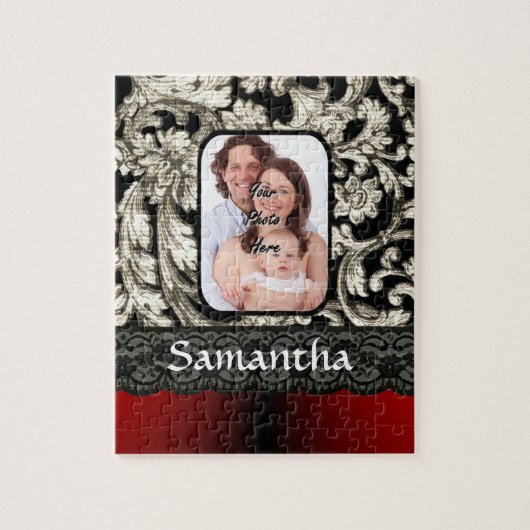 Schwarze Spitze und Damast Puzzle (Vertikal)