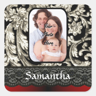 Schwarze Spitze und Damast Quadratischer Aufkleber