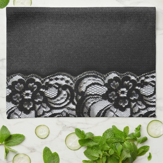 Schwarze Spitze und Satin Geschirrtuch (Gefaltet)