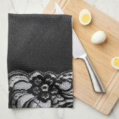 Schwarze Spitze und Satin Geschirrtuch (Viertel Falte)