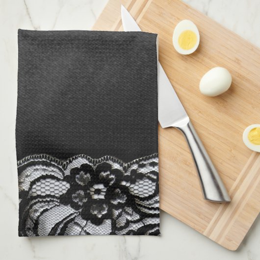 Schwarze Spitze und Satin Geschirrtuch (Viertel Falte)