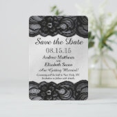 Schwarze Spitze und Satin Save the Date (Stehend Vorderseite)