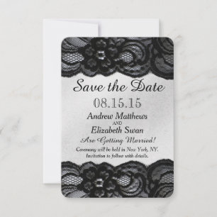 Schwarze Spitze und Satin Save the Date