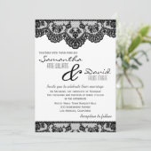 Schwarze Spitze und weiße Hochzeits-Einladung Einladung (Stehend Vorderseite)