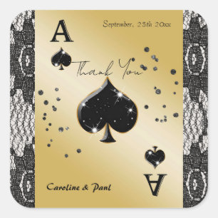 Schwarze Spitzen, Ass der Spades, Schwarzer Glitze Quadratischer Aufkleber