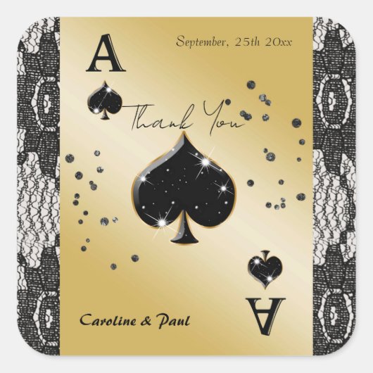 Schwarze Spitzen, Ass der Spades, Schwarzer Glitze Quadratischer Aufkleber (Vorderseite)