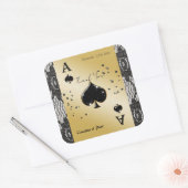 Schwarze Spitzen, Ass der Spades, Schwarzer Glitze Quadratischer Aufkleber (Umschlag)
