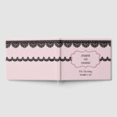 Schwarze Spitzen auf sanft rosa Braut Gästebuch (Voll)