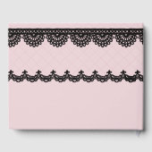 Schwarze Spitzen auf sanft rosa Braut Gästebuch (Rückseite)