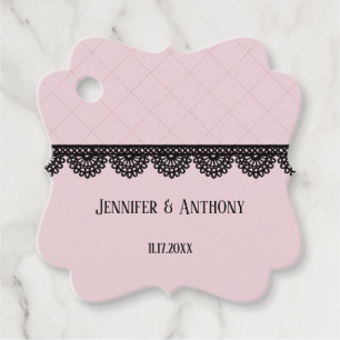 Schwarze Spitzen auf sanft rosa Braut Geschenkanhänger