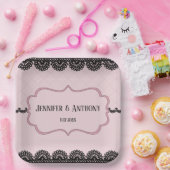 Schwarze Spitzen auf sanft rosa Braut Pappteller (Party)
