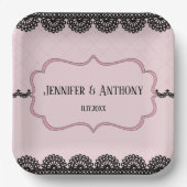 Schwarze Spitzen auf sanft rosa Braut Pappteller (Vorderseite)