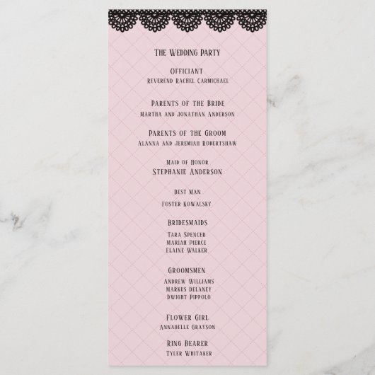 Schwarze Spitzen auf sanft rosa Braut Programm (Rückseite)