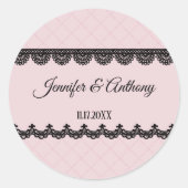 Schwarze Spitzen auf sanft rosa Braut Runder Aufkleber (Vorderseite)