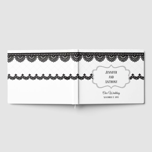 Schwarze Spitzen auf weißer Brausektion Gästebuch (Voll)