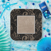 Schwarze Spitzen, Beinschleife, Leinenpapierplatte Pappteller (Party)