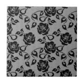 Schwarze Spitzen-Fishnet-Keramik mit Rose Fliese (Vorderseite)